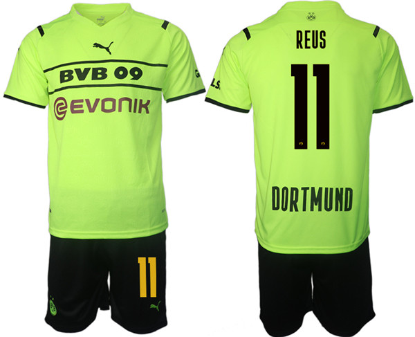 Men's Borussia Dortmund #11 Marco Reus 2021/22 Green PUMA Cup Soccer Jersey with Shorts